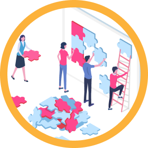 パズルを組み合わせるように提案を作っているイラスト