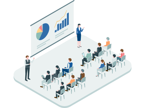 様々な年代の人を対象に研修を行っているイラスト